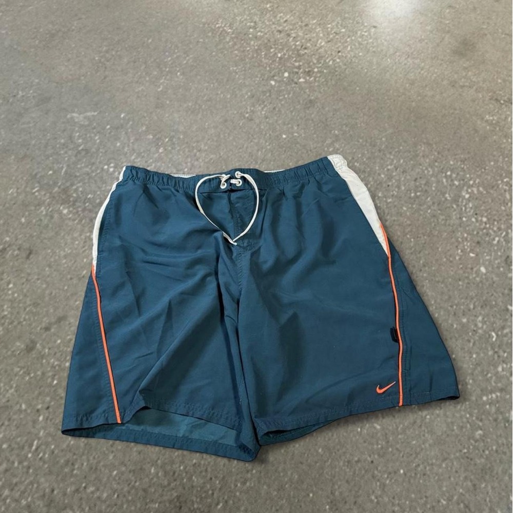 Nike Y2K Blue Green Swim Shorts Mens XL Teal Orange Mesh Lined Trunks